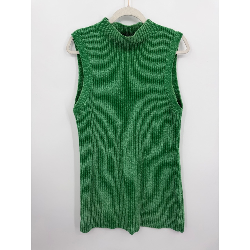 Lovers + Friends Alana Chenille Mock Neck Top Women M Green Ribbed Sleeveless